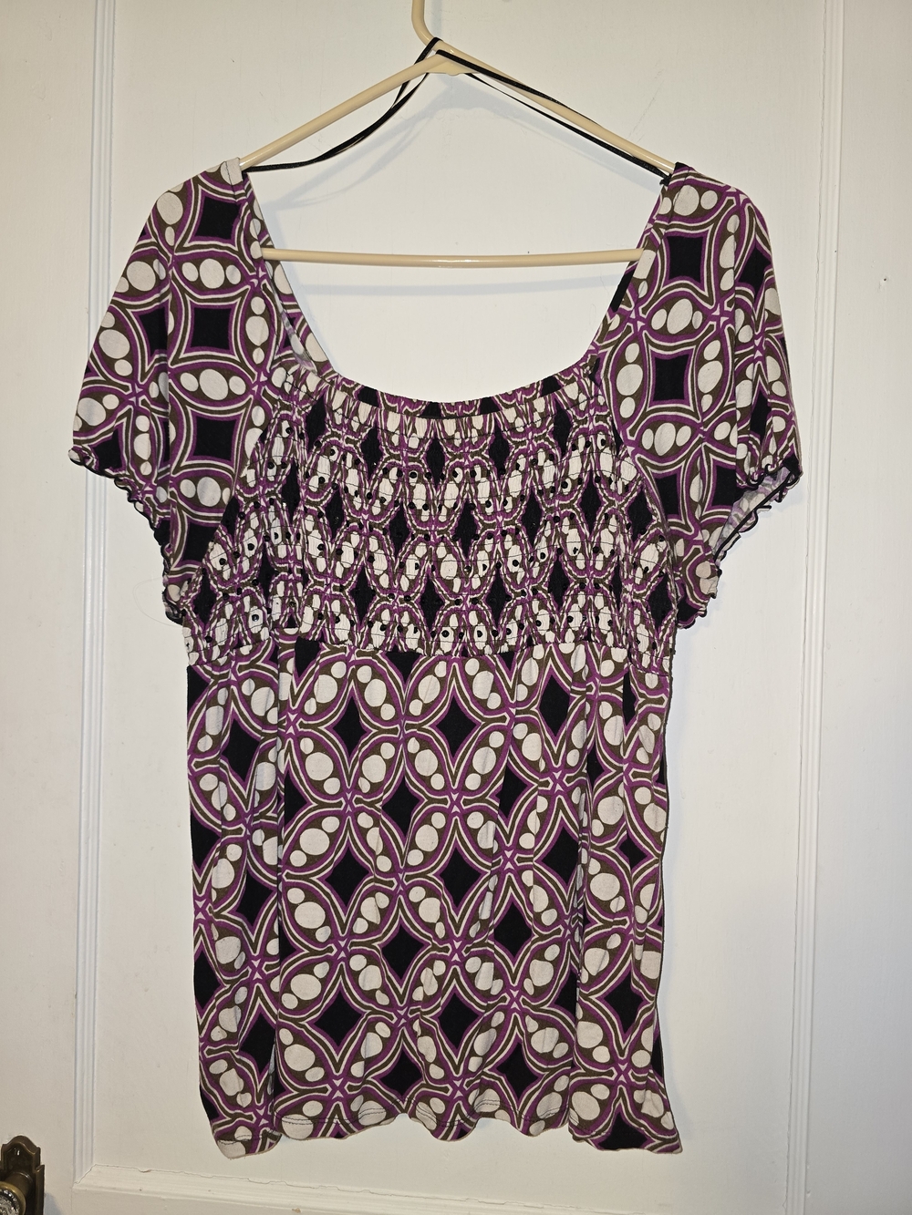 INC International Concepts Woman 1X Babydoll Shirt Smocked Top